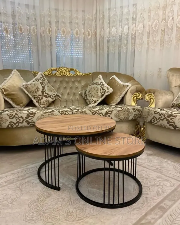 Metal Stool Center Table in Black and Brown