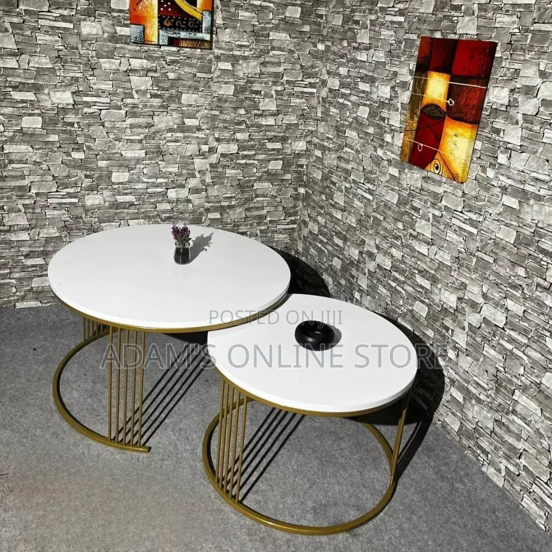 Metal White and Gold Round Center Table /Stools