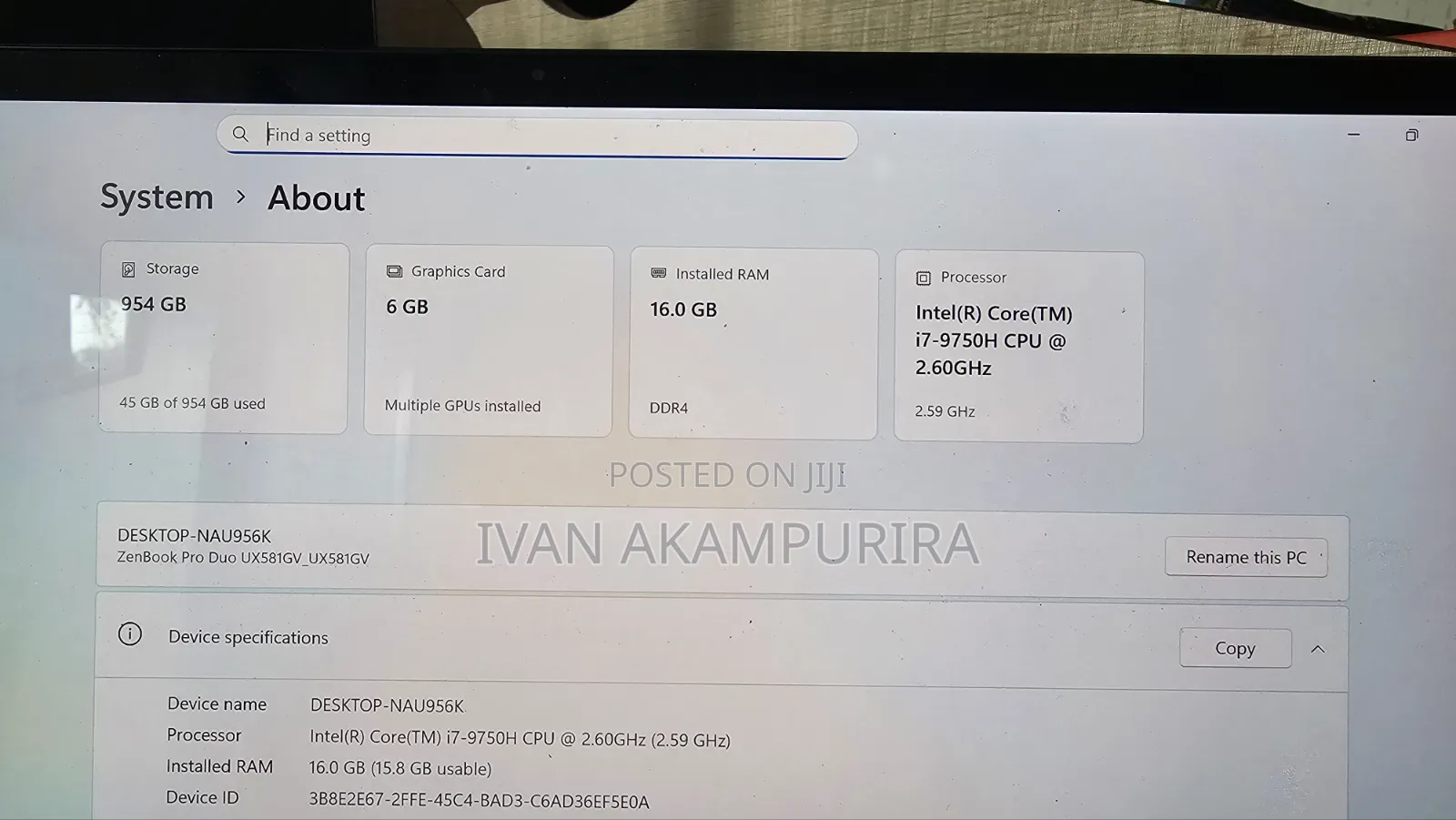 Laptop Asus ZenBook Pro 15 UX580GE 16GB Intel Core i7 SSD 1T