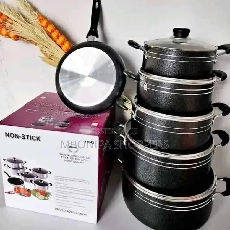 Non-Stick Aluminum Cookware Set With Glass Lids - Black.