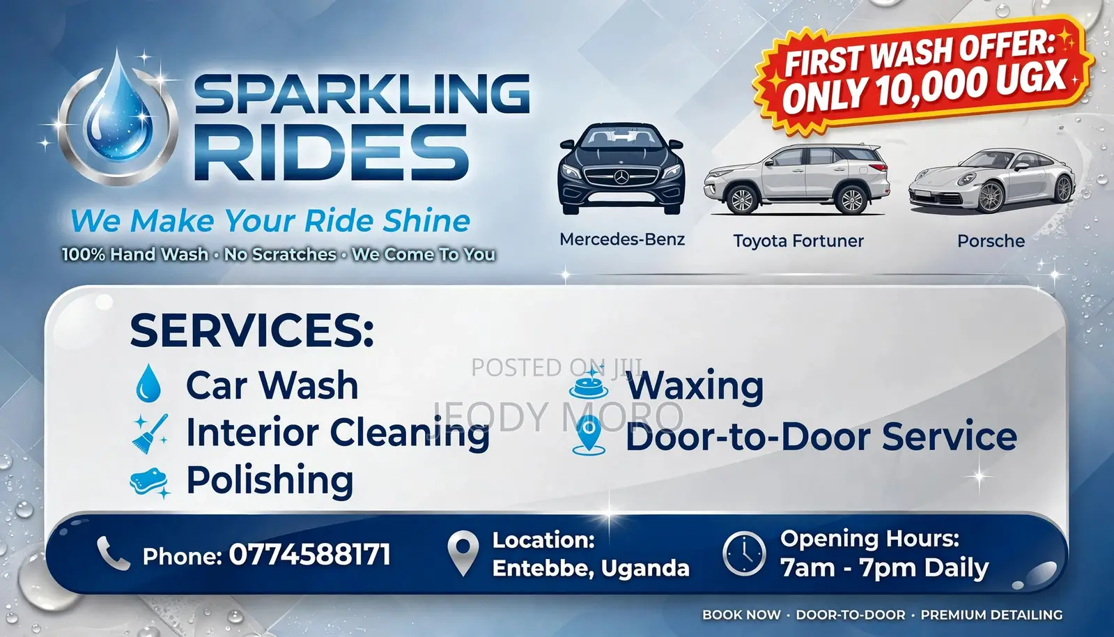 Sparkling Rides . Mobile Car Wash Entebbe -Come to You-