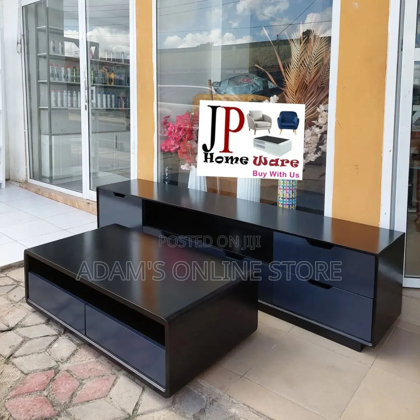 Grey and Black TV Stand and Center Table