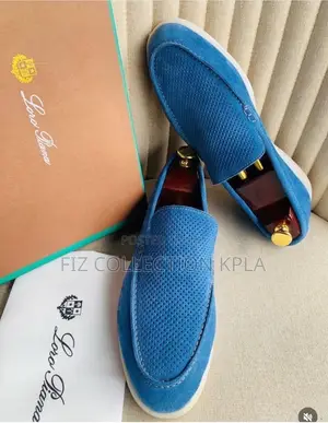 Original Loro Piana Style Cobalt Blue Perforated Suede Slip-on Loafers
