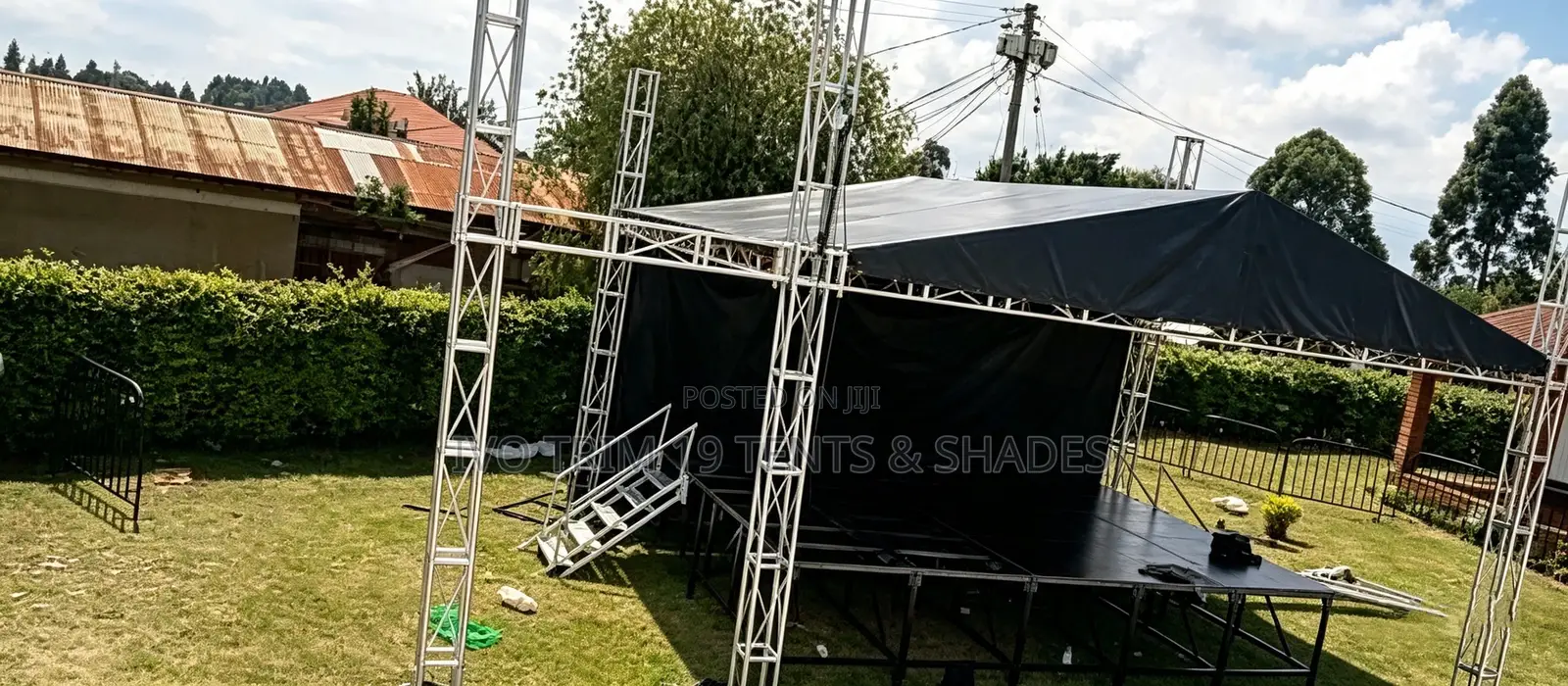 Pitched Gable-Roof Stage Truss System With Line-Array Goalposts