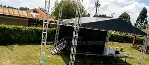 Pitched Gable-Roof Stage Truss System With Line-Array Goalposts
