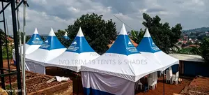 Cluster of Branded High-Peak Pagoda Tents