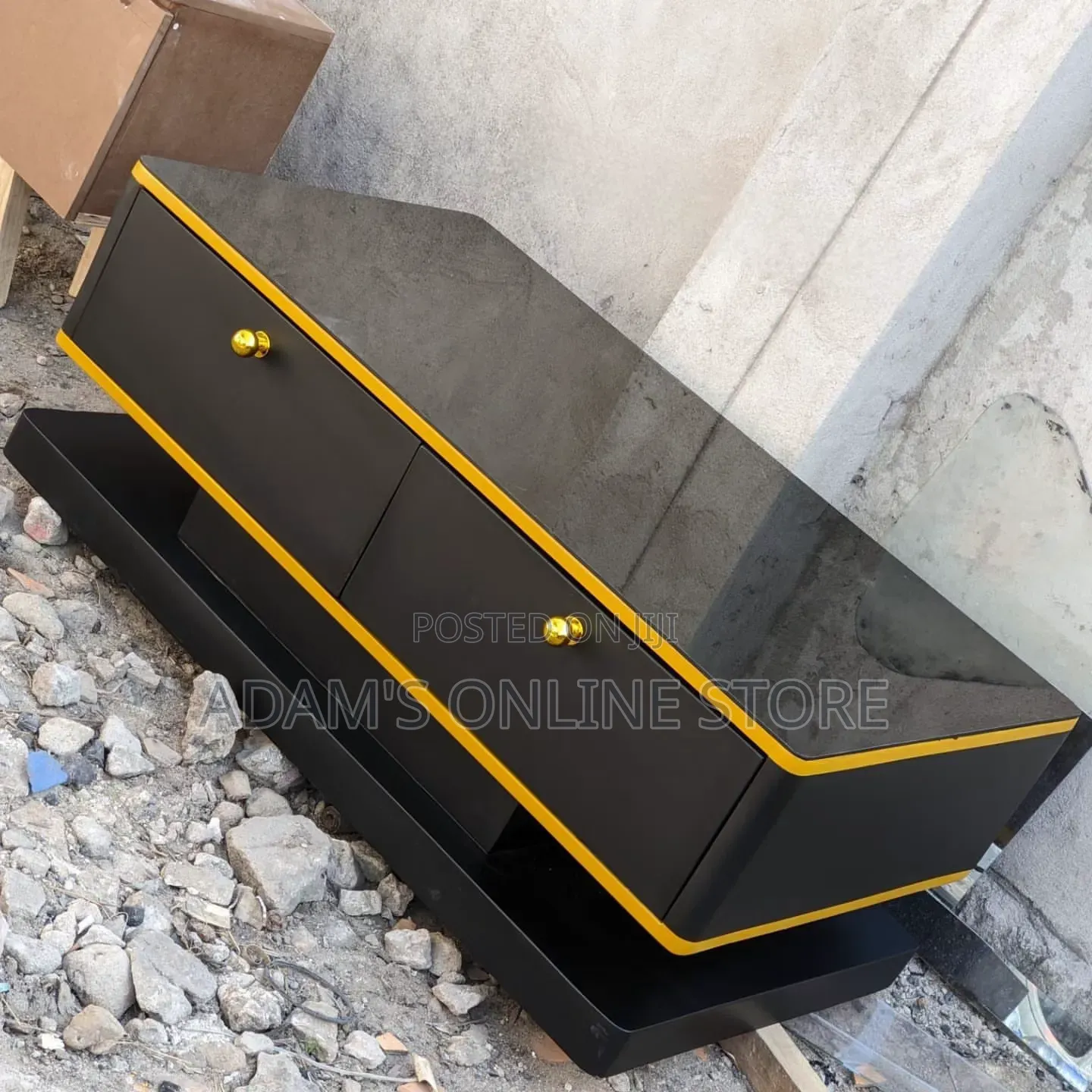 Black Glass Center Table With Gold 60cm/115cm Length