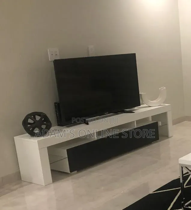 White and Black TV Stand Unit With Led Lights