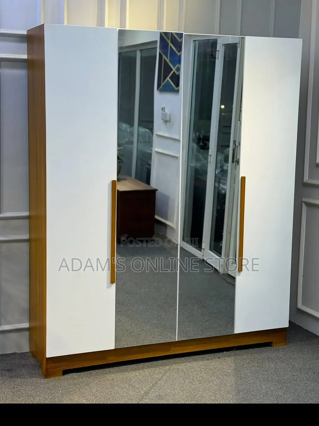 White and Wooden Wardrobe With Mirror on the Doors 153cm Length by 200
