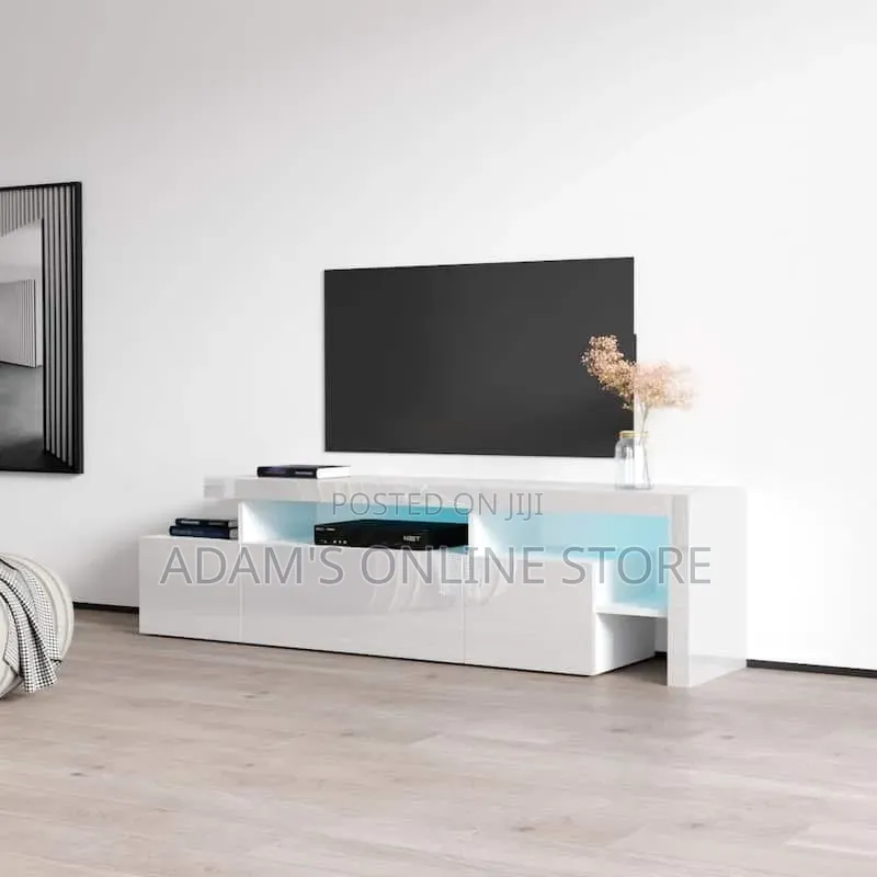 White TV Stand Unit 6ft Length Suitable 75inches and Below