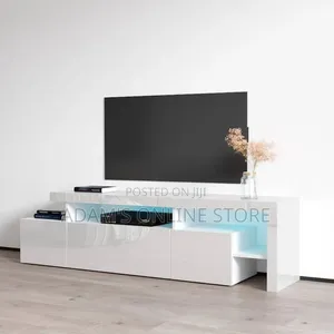 White TV Stand Unit 6ft Length Suitable 75inches and Below