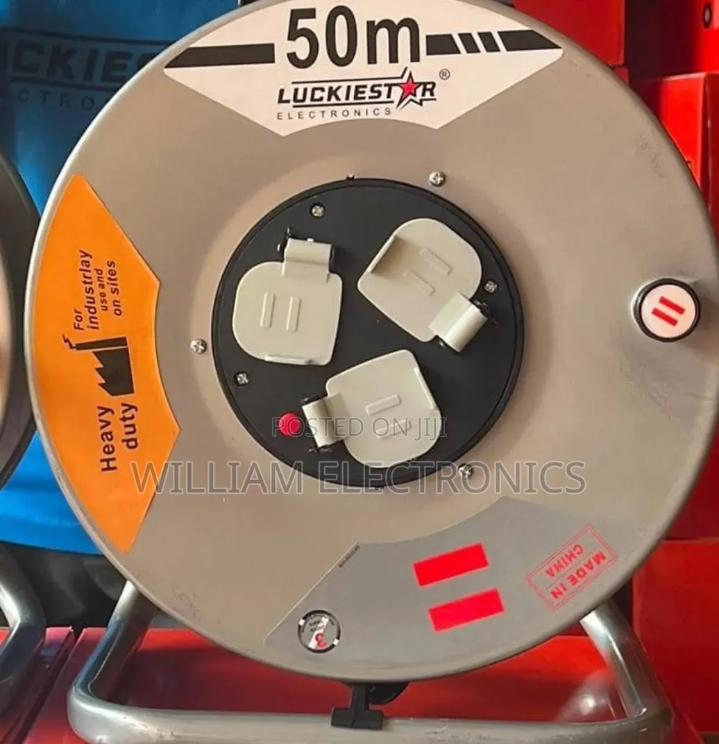 Luckie Star 50M Heavy-Duty Industrial Extension Cable Reel 3 Sockets