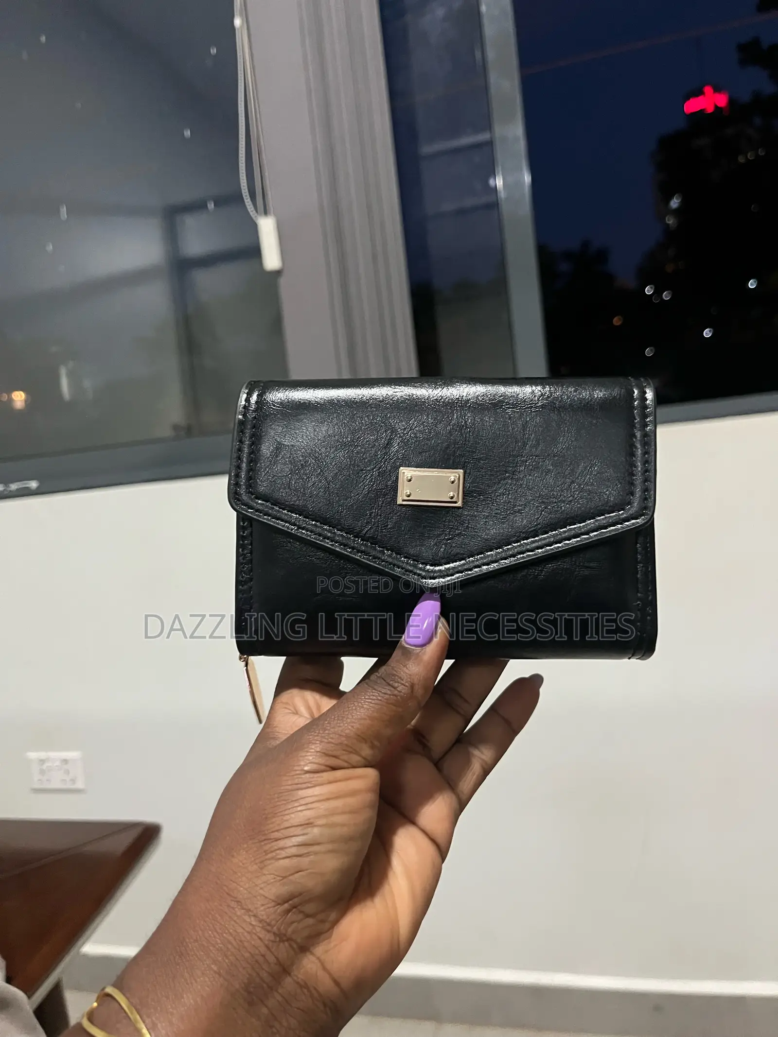 Black Envelope Wallet With Zip Compartment for Ladies