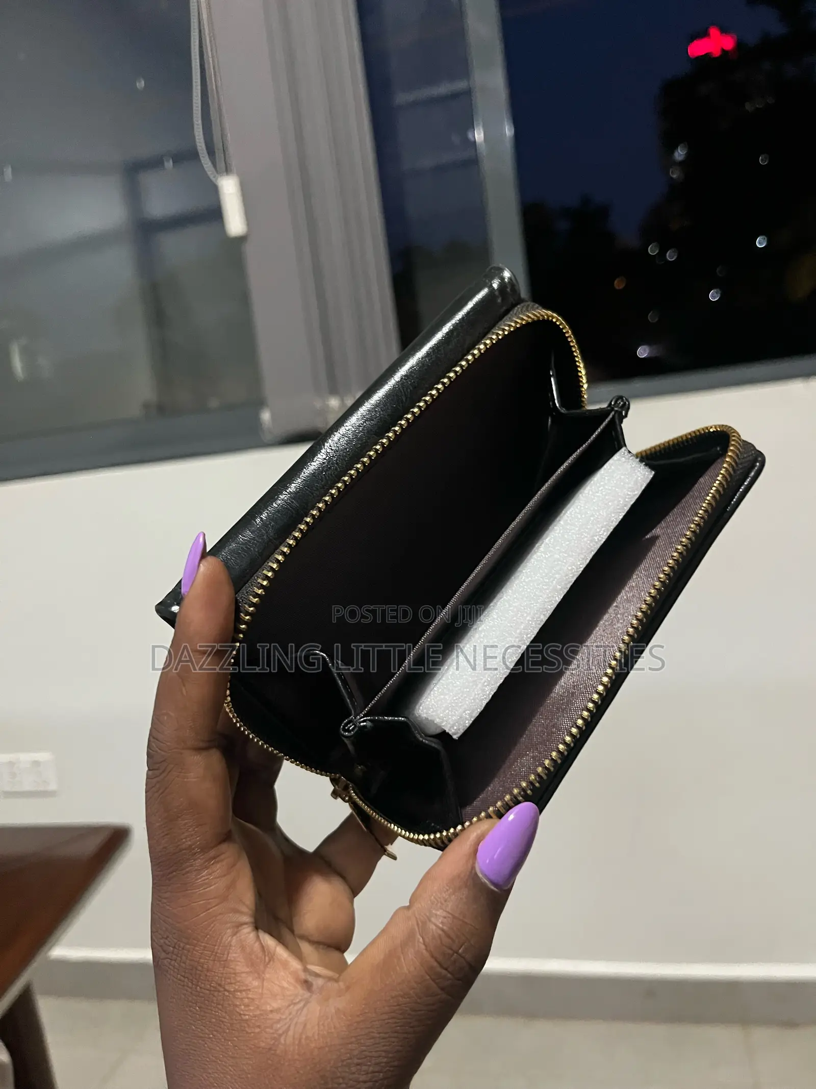 Black Envelope Wallet With Zip Compartment for Ladies