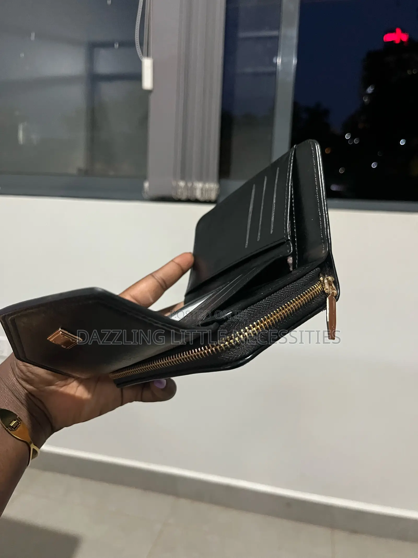 Black Envelope Wallet With Zip Compartment for Ladies