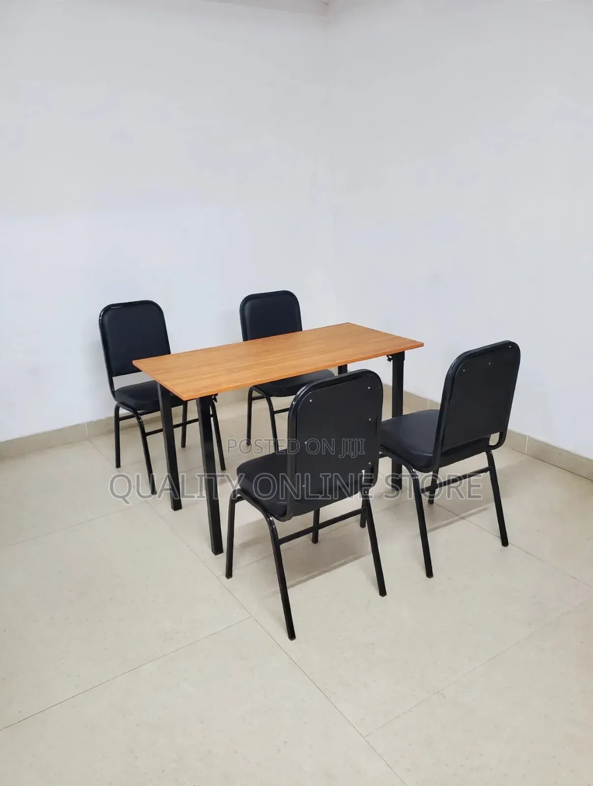 Wooden Foldable Tableand Black Leather Chairs for Office Dining