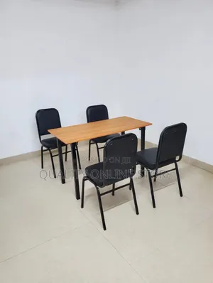 Wooden Foldable Tableand Black Leather Chairs for Office Dining
