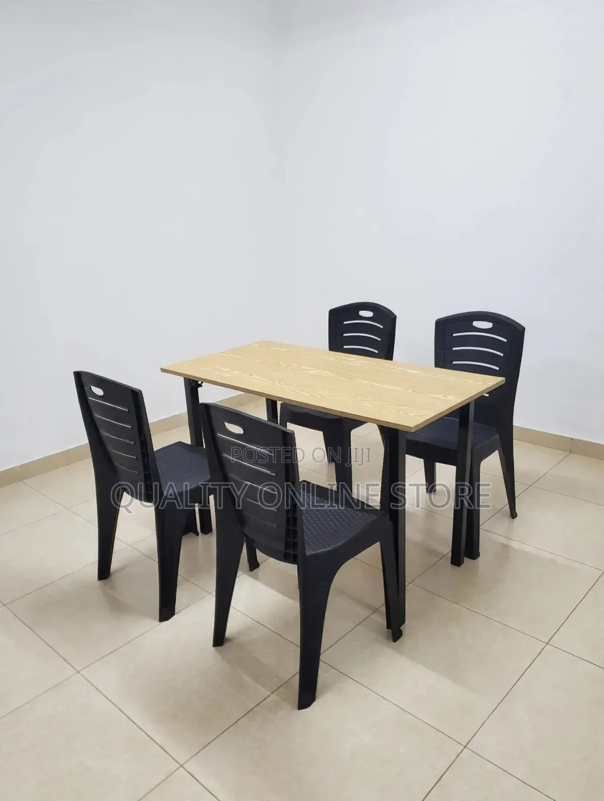 Dining Wooden Table and Plastic Chairs