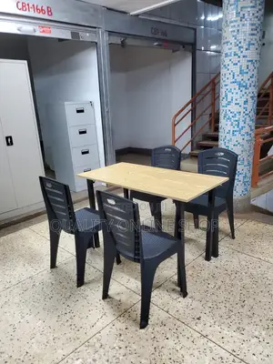 Dining Wooden Table and Plastic Chairs