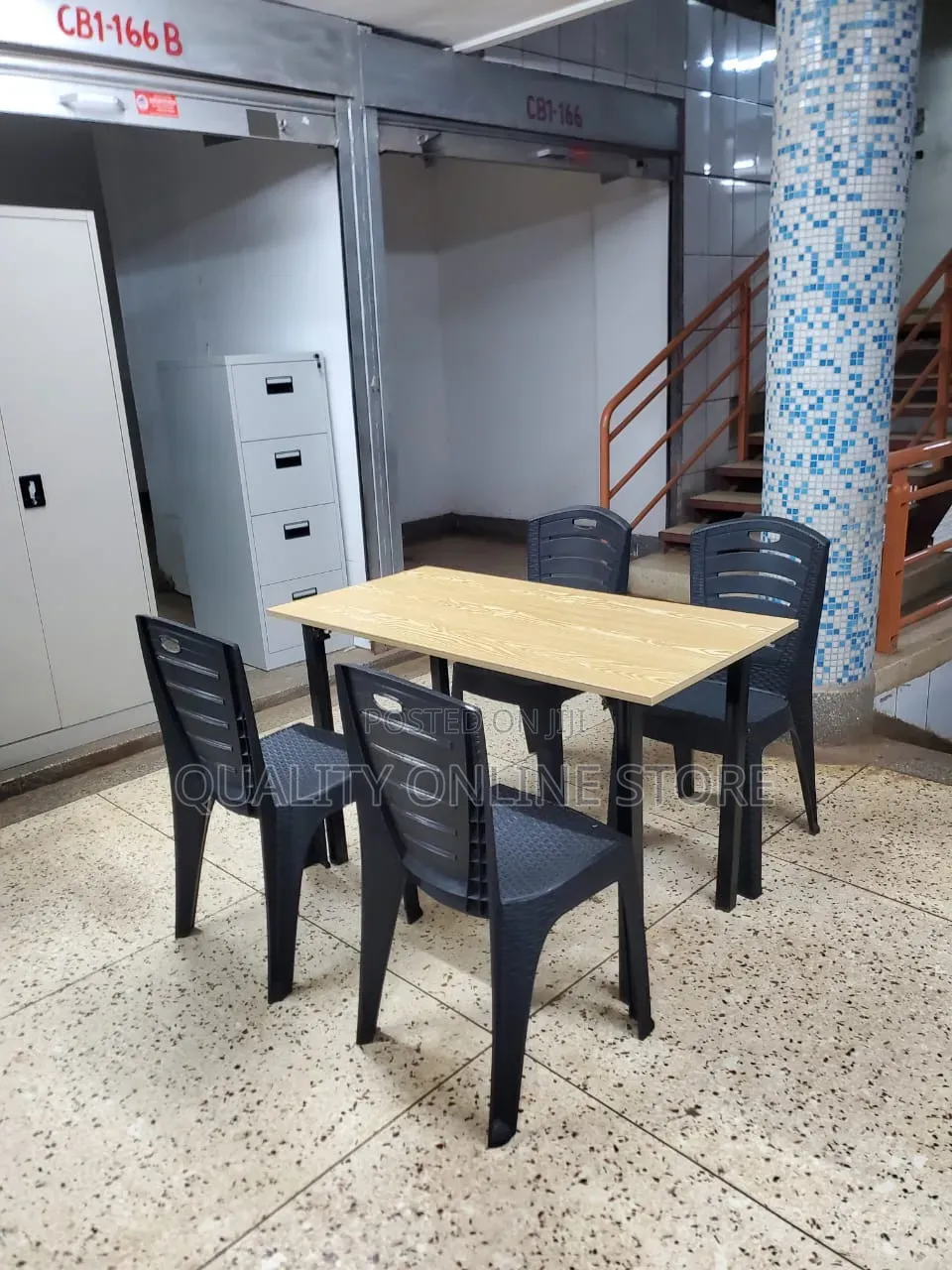 Dining Wooden Table and Plastic Chairs