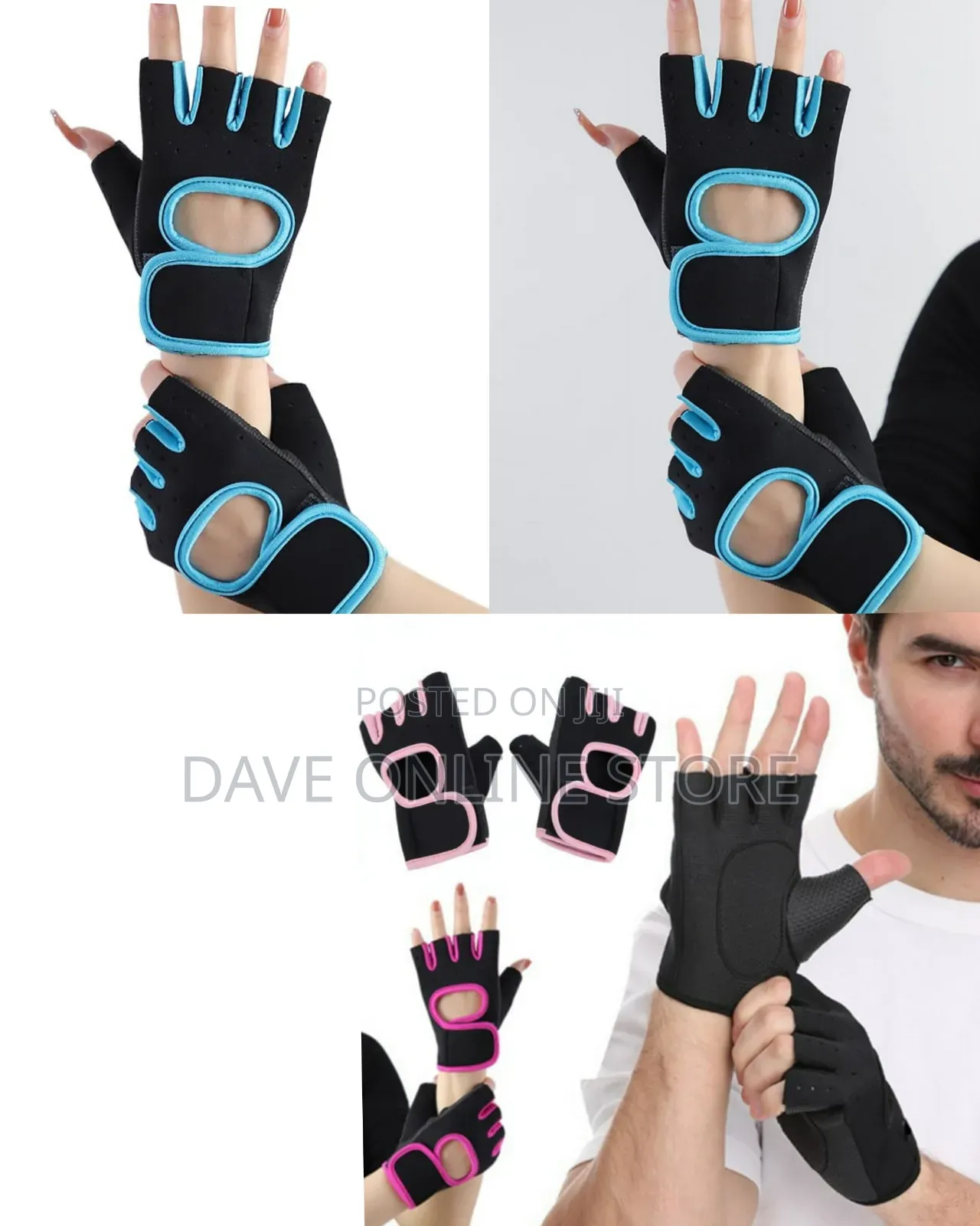 Black and Blue Half-Finger Workout Gloves