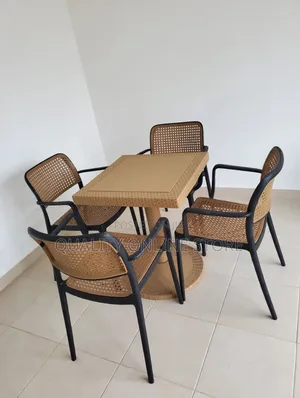 Beige Rattan 4seater Table and Chairs Plastic Table and Chairs