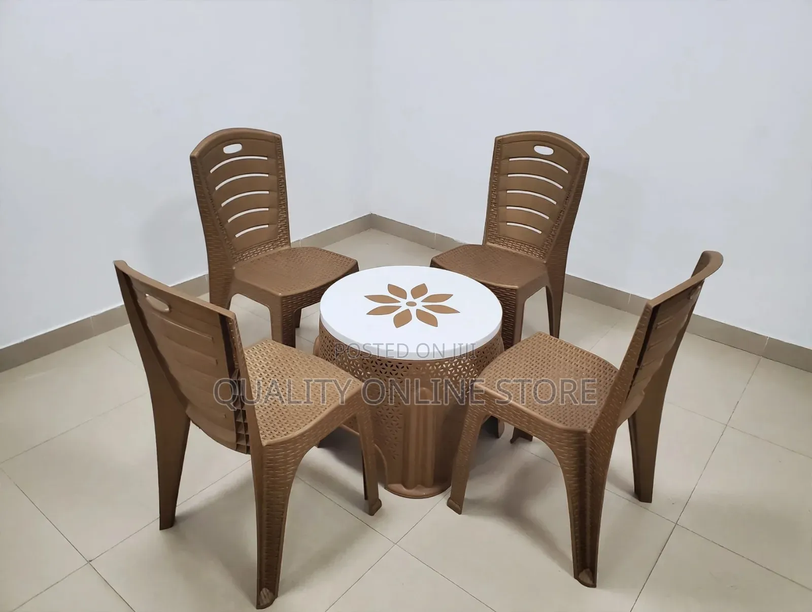 Brown Plastic Chairs and Flower Table for Bars Dining Coffee