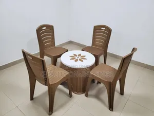 Brown Plastic Chairs and Flower Table for Bars Dining Coffee