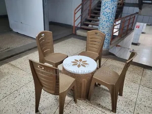 Brown Plastic Chairs and Flower Table for Bars Dining Coffee