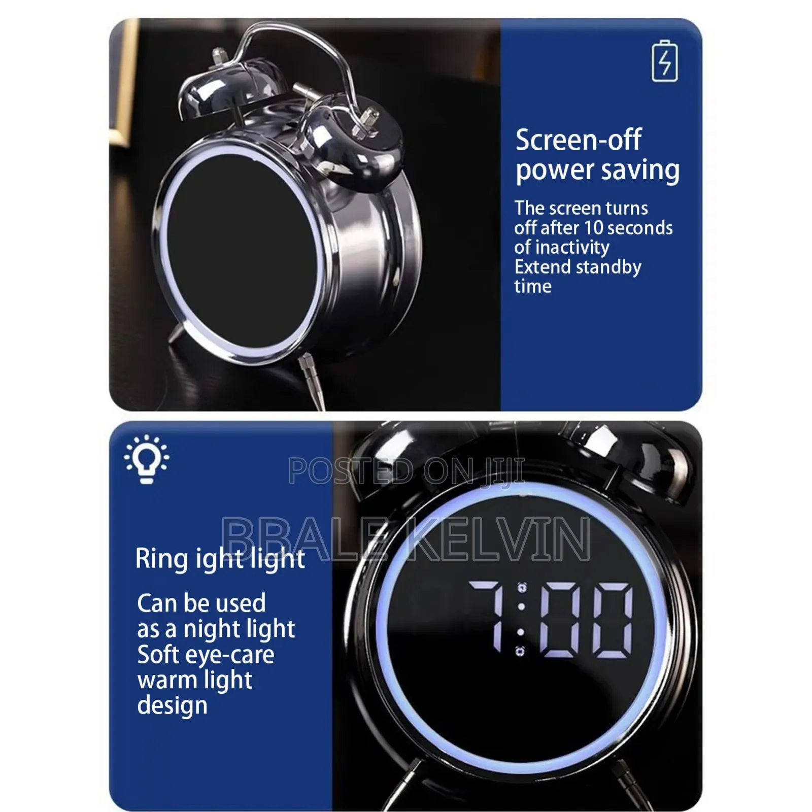 Digital Alarm Clock Extra Loud Time Display Twin Bell Decor