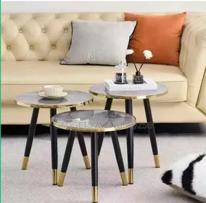 Chic 3-in-1 Nesting Luxury Marble-Effect Side Table Set With Gray Fa