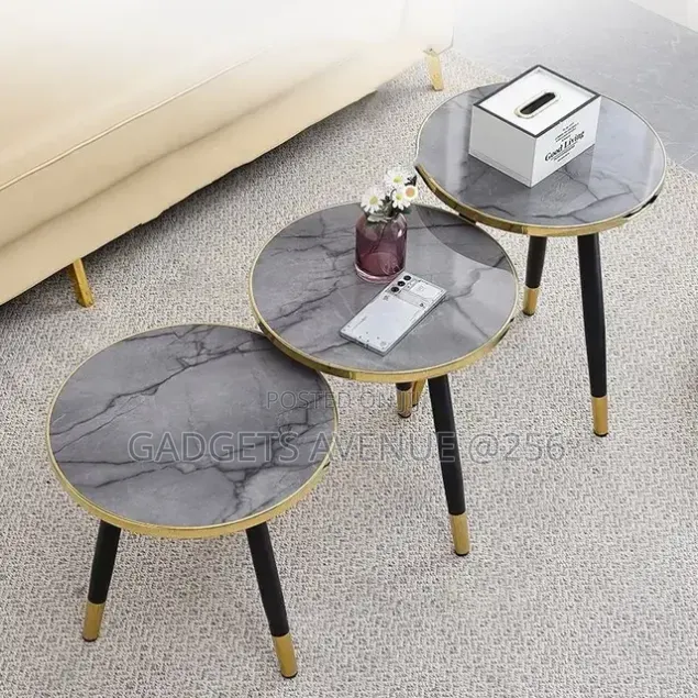 Chic 3-in-1 Nesting Luxury Marble-Effect Side Table Set With Gray Fa