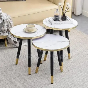 Chic 3-in-1 Nesting Luxury Marble-Effect Side Table Set With Gray Fa