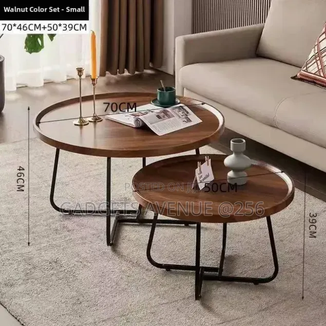 Modern Walnut-Finish Round Nesting Coffee Table Set
