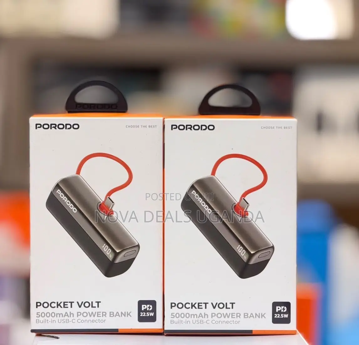 Porodo Pocket Volt 5000mah Nano Power Bank, Built-in USB-C Connector