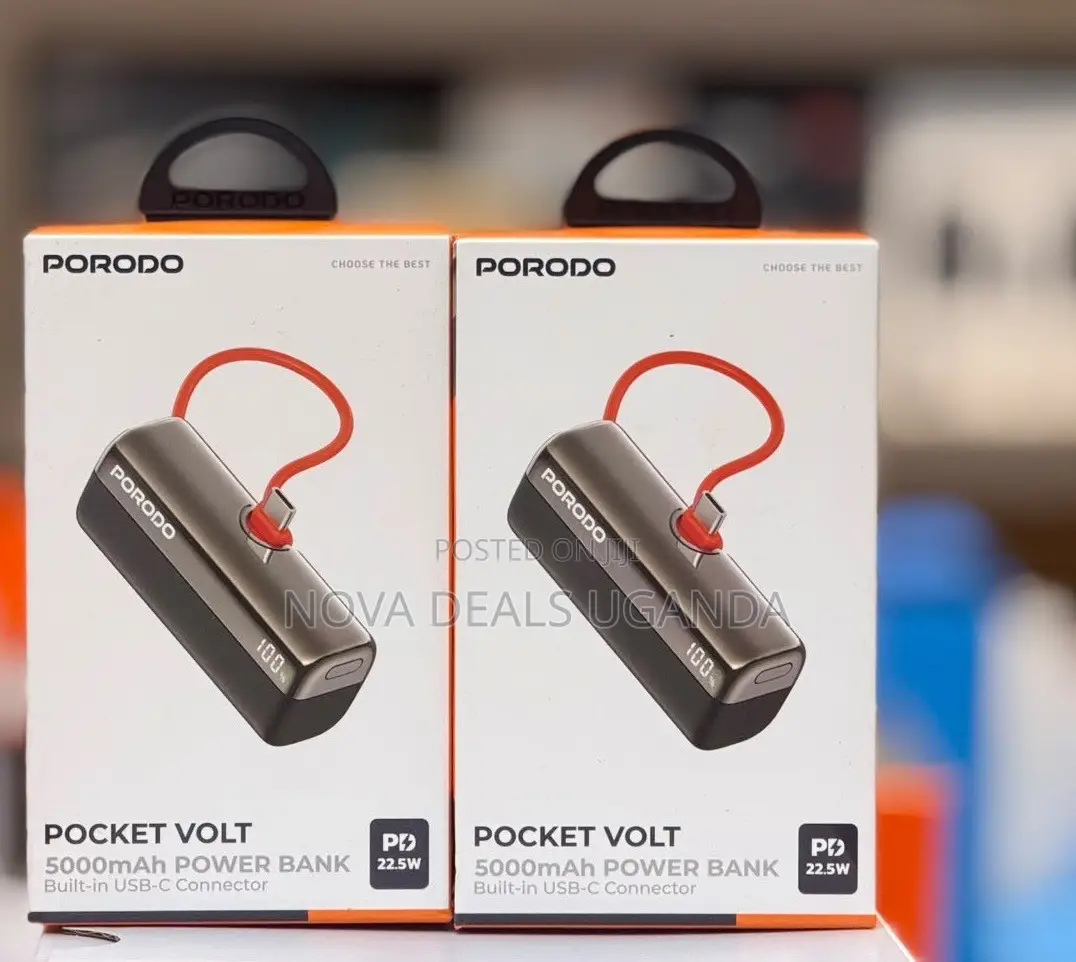 Porodo Pocket Volt 5000mah Nano Power Bank, Built-in USB-C Connector
