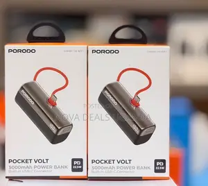 Porodo Pocket Volt 5000mah Nano Power Bank, Built-in USB-C Connector
