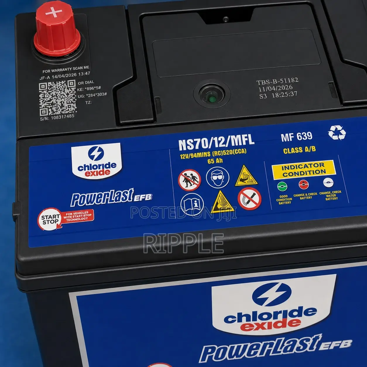 70Ah Chloride Exide PowerLast NS70MF EFB 520CCA Start-Stop Battery 12V