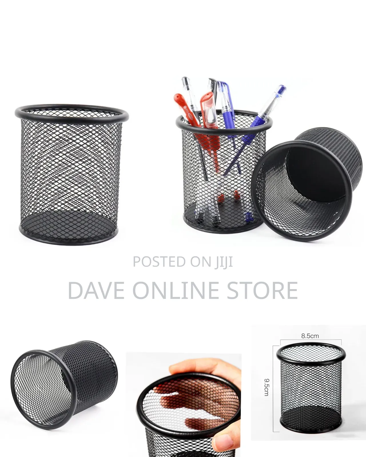 Round, Black Wire-Mesh Pen and Pencil Holder Cup