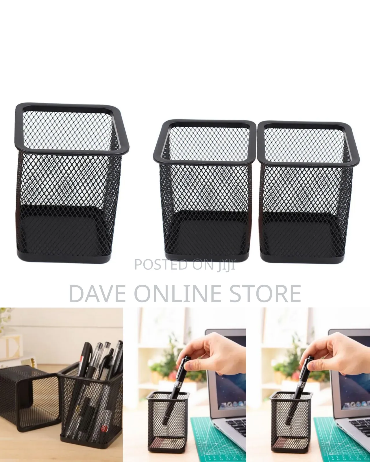 Black, Square Metal Mesh Desk Organizer