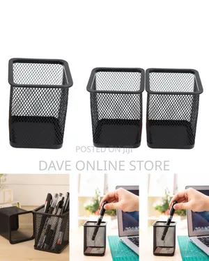Black, Square Metal Mesh Desk Organizer