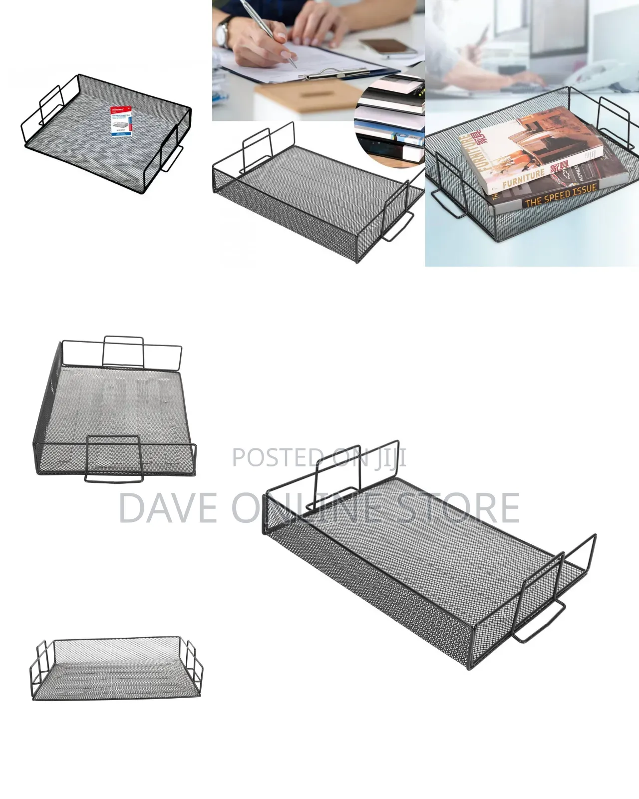 Sleek Black Wire Mesh Desktop Organizer Tray