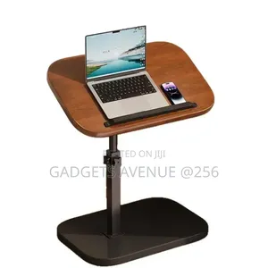 Adjustable-Height Rolling Laptop Stand Features a Warm Walnut-Finish