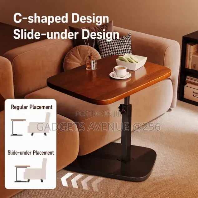 Adjustable-Height Rolling Laptop Stand Features a Warm Walnut-Finish