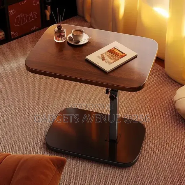 Adjustable-Height Rolling Laptop Stand Features a Warm Walnut-Finish