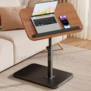 Adjustable-Height Rolling Laptop Stand Features a Warm Walnut-Finish