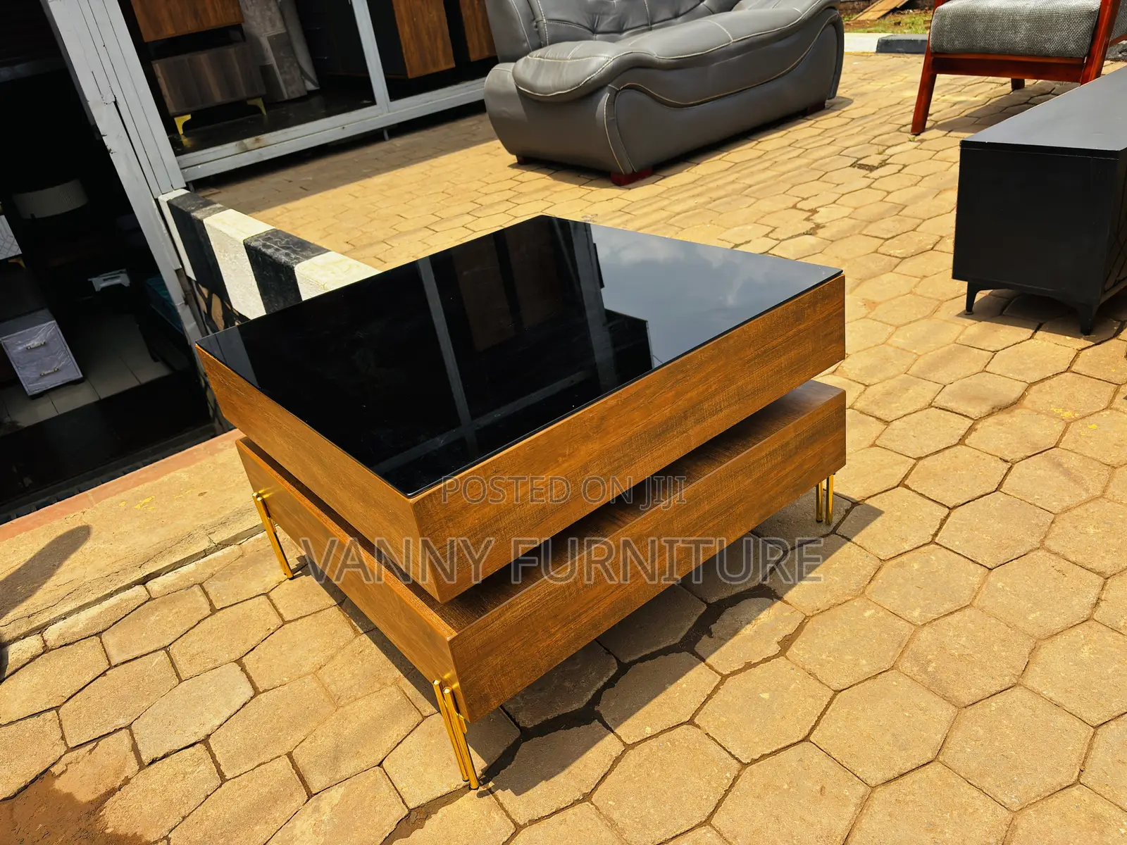 Generic Wood Centre Table With a Glass