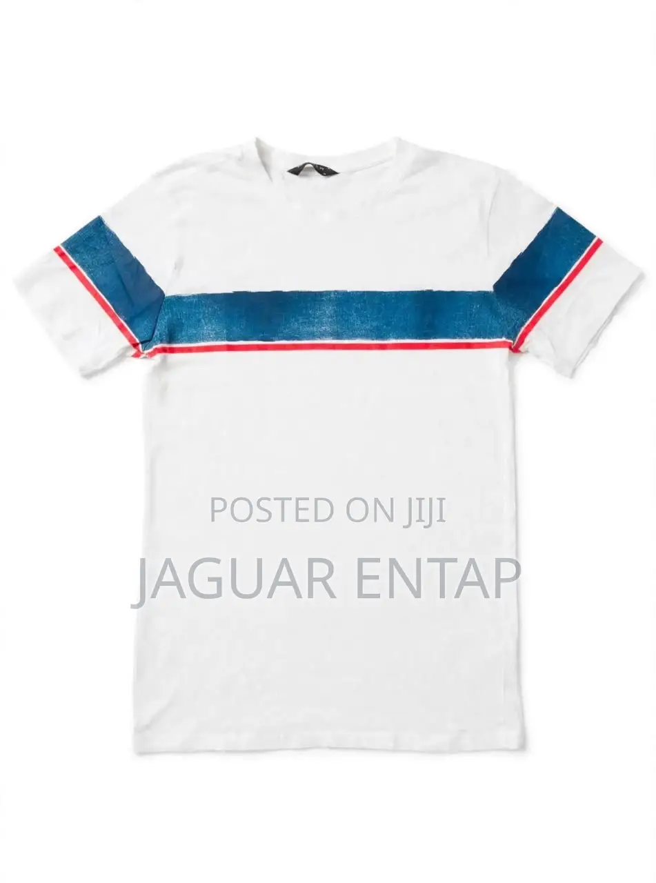 Men White Striped T– Shirt Size S