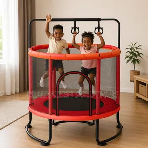 Kids Indoor Trampoline With Safety Enclosure Net Gymnastic Rings