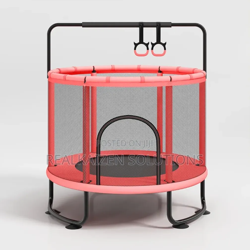 Kids Indoor Trampoline With Safety Enclosure Net Gymnastic Rings